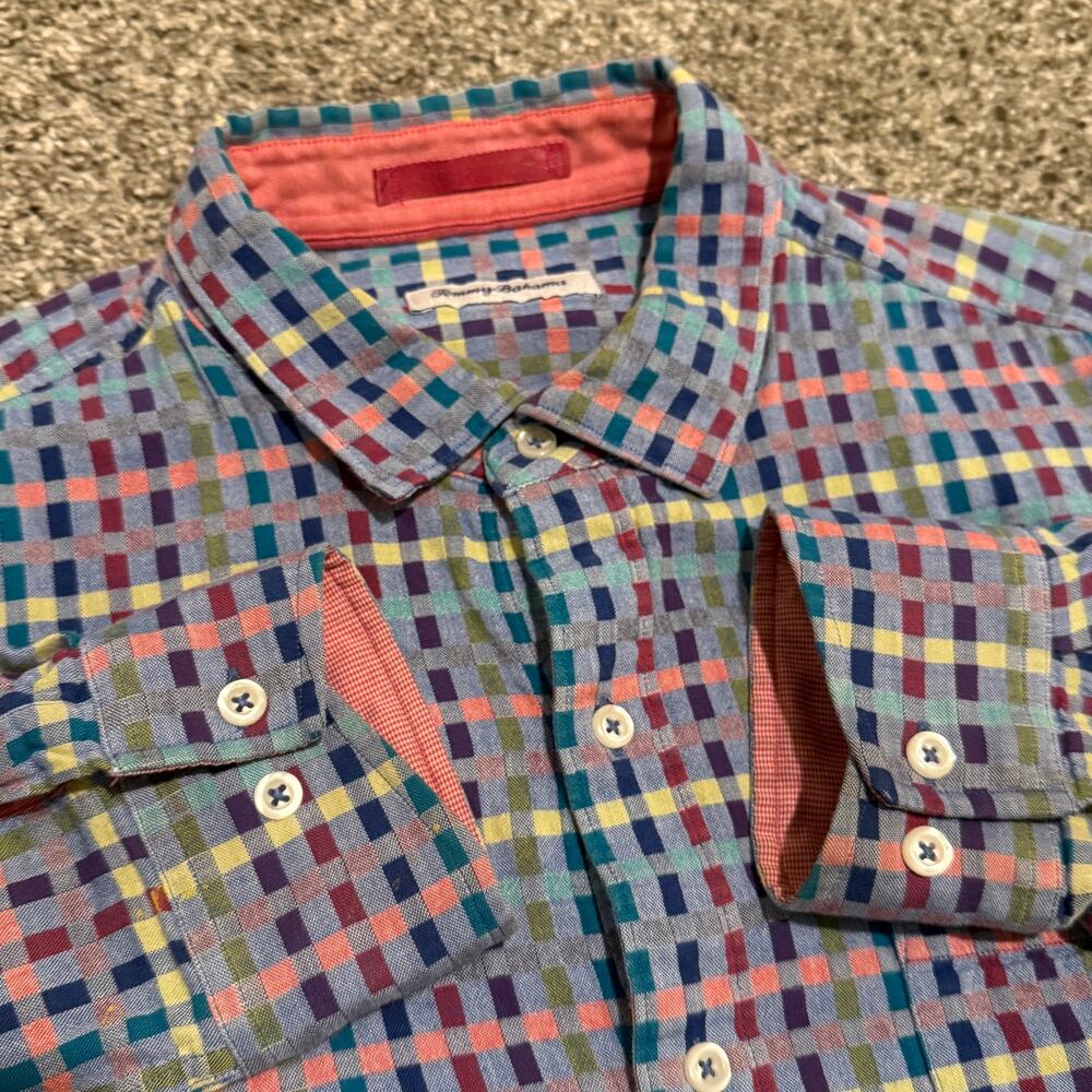 Tommy Bahama Multicolor Check Long Sleeve Shirt Mens Large Coral